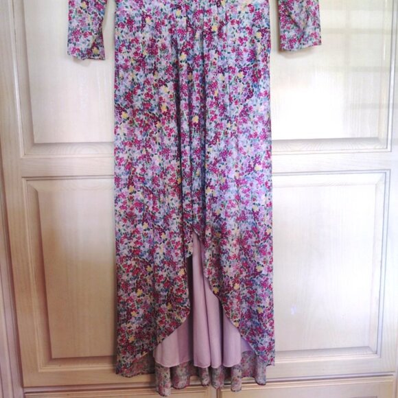 BCBGeneration 3/4 Sleeve, Faux Wrap, High Low Dress in Pink Floral, Sz 14, NWT - Picture 8 of 10